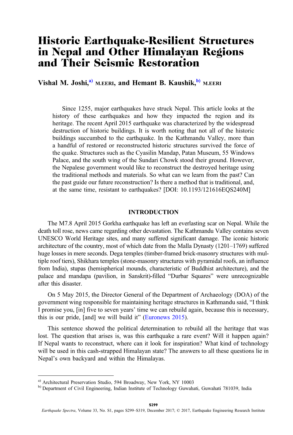 Historic Earthquake-Resilient Structures in Nepal and Other Himalayan Regions and Their Seismic Restoration