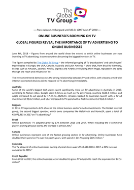 Online Businesses Booming on Tv Global Figures Reveal the Importance of Tv Advertising to Online Businesses