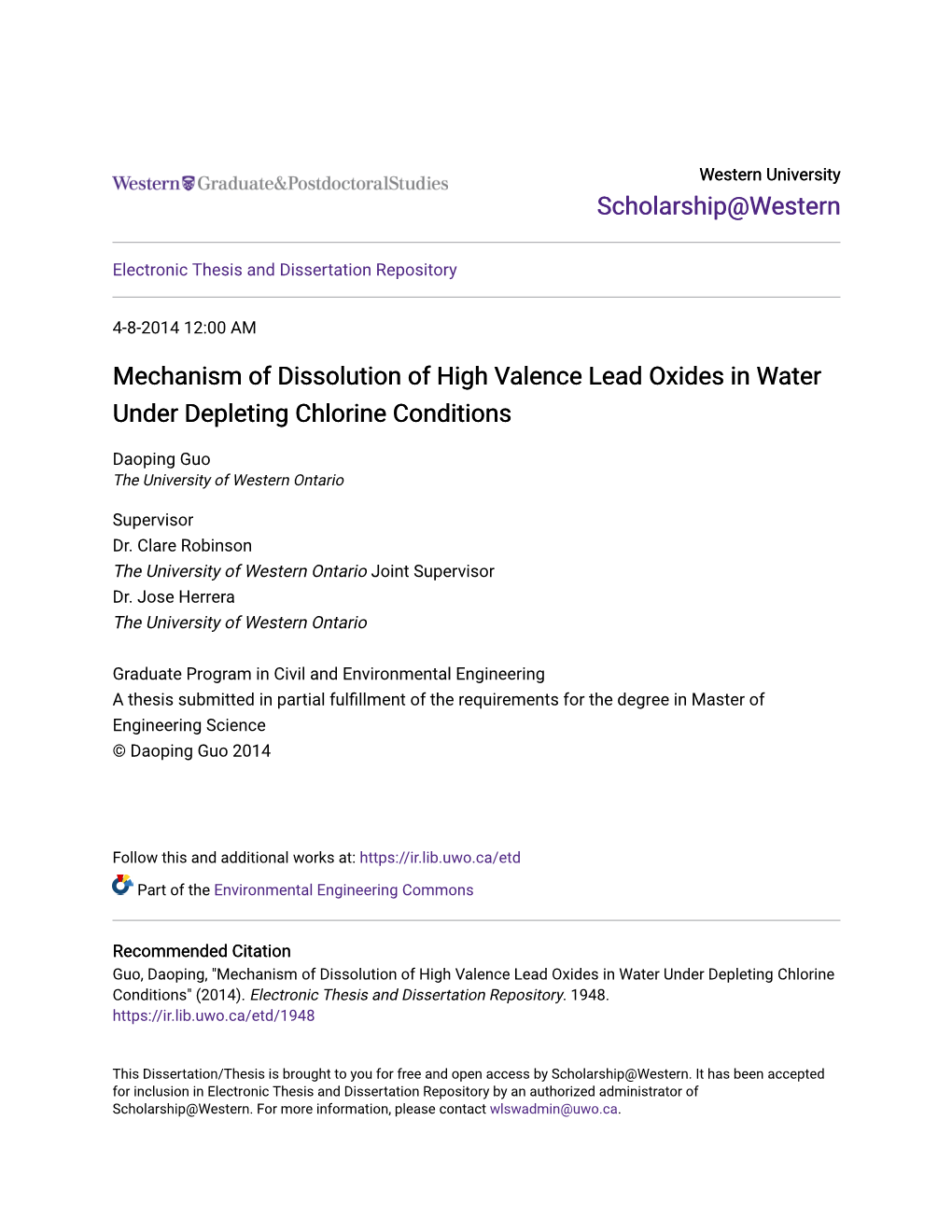 Mechanism of Dissolution of High Valence Lead Oxides in Water Under Depleting Chlorine Conditions