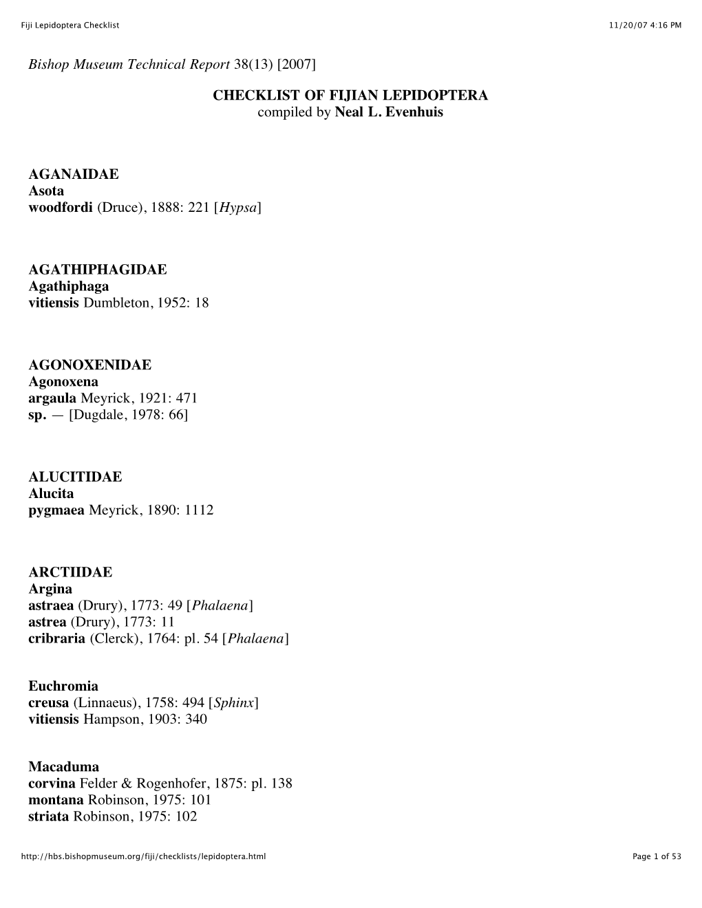 Fiji Lepidoptera Checklist 11/20/07 4:16 PM