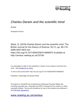 Charles Darwin and the Scientific Mind