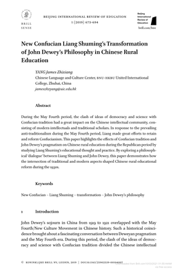 New Confucian Liang Shuming's Transformation of John Dewey's