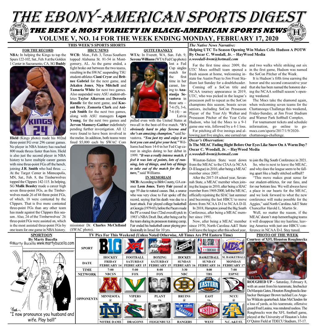 The Ebony-American Sports Digest the BEST & MOST VARIETY in BLACK-AMERICAN SPORTS NEWS VOLUME V, NO