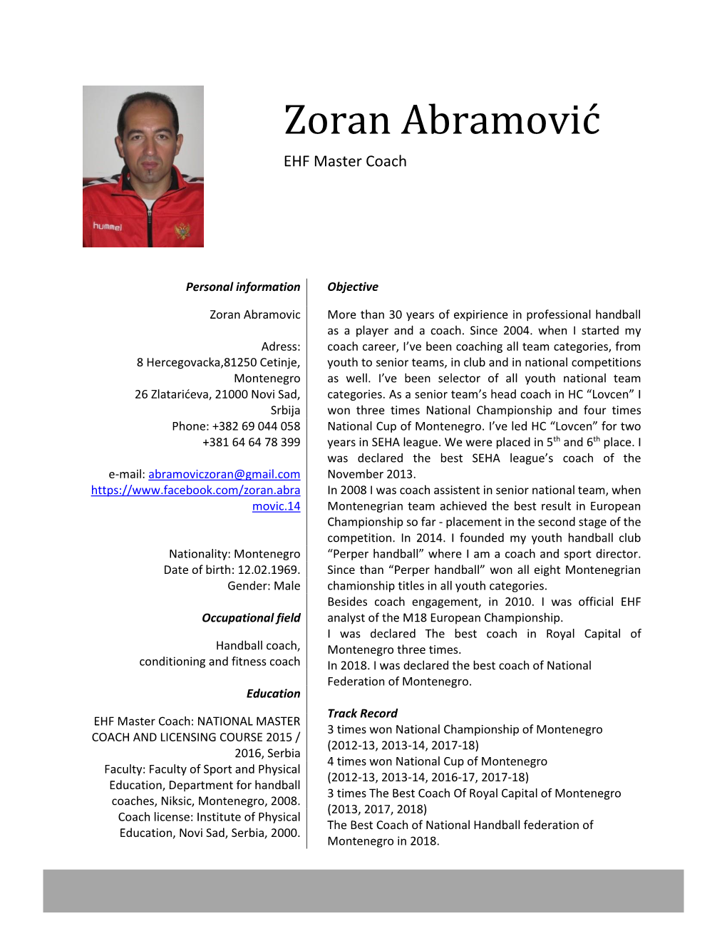 Zoran Abramović EHF Master Coach