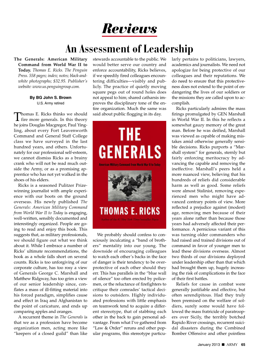 Reviews an Assessment of Leadership the Generals: American Military Stewards Accountable to the Public
