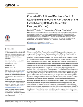 Concerted Evolution of Duplicate Control Regions in the Mitochondria of Species of the Flatfish Family Bothidae (Teleostei: Pleuronectiformes)