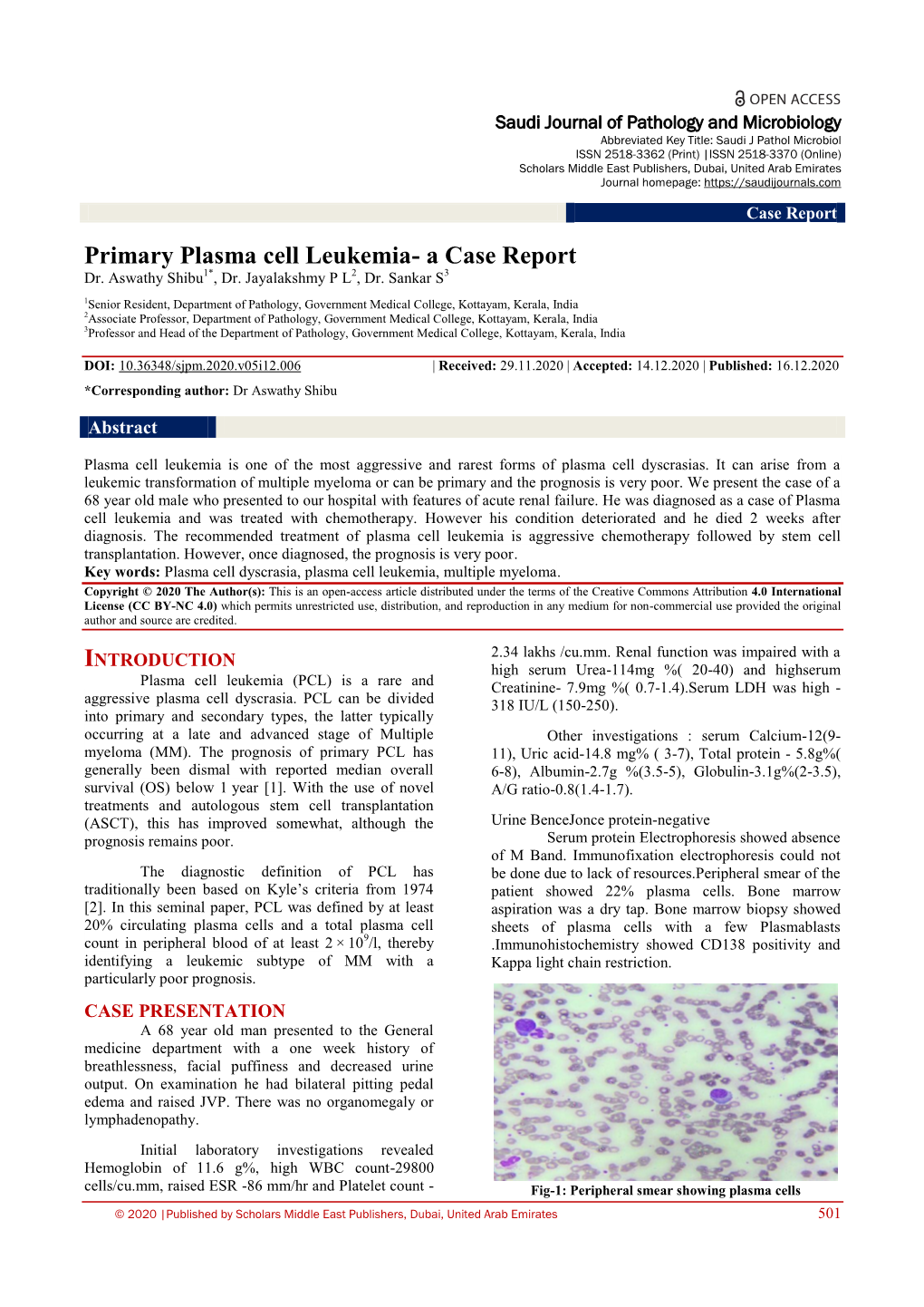 Primary Plasma Cell Leukemia- a Case Report Dr