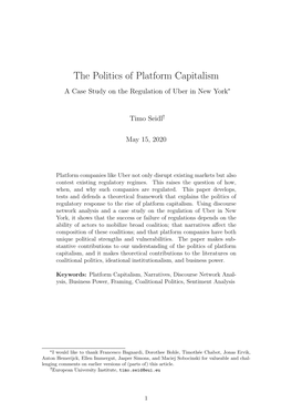 The Politics of Platform Capitalism a Case Study on the Regulation of Uber in New York*