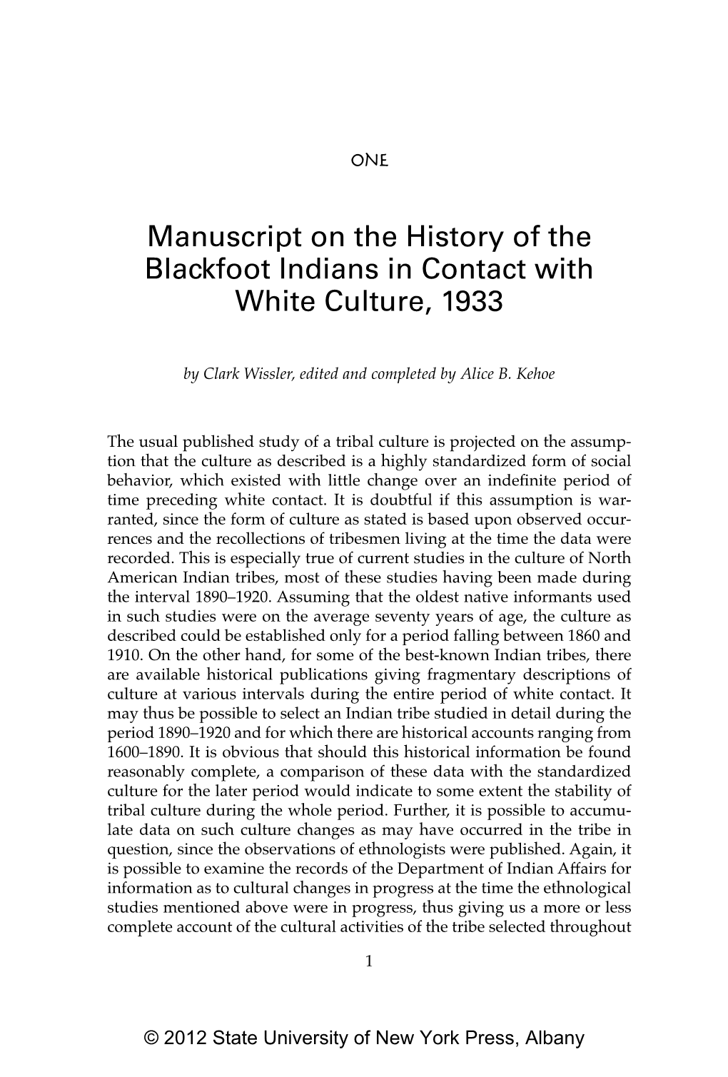 Manuscript on the History of the Blackfoot Indians in Contact with White Culture, 1933