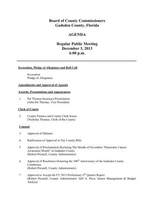 Board of County Commissioners Gadsden County, Florida AGENDA