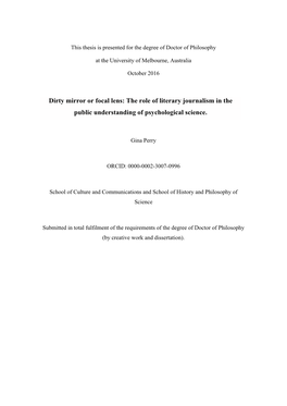 Dirty Mirror Or Focal Lens: the Role of Literary Journalism in the Public Understanding of Psychological Science