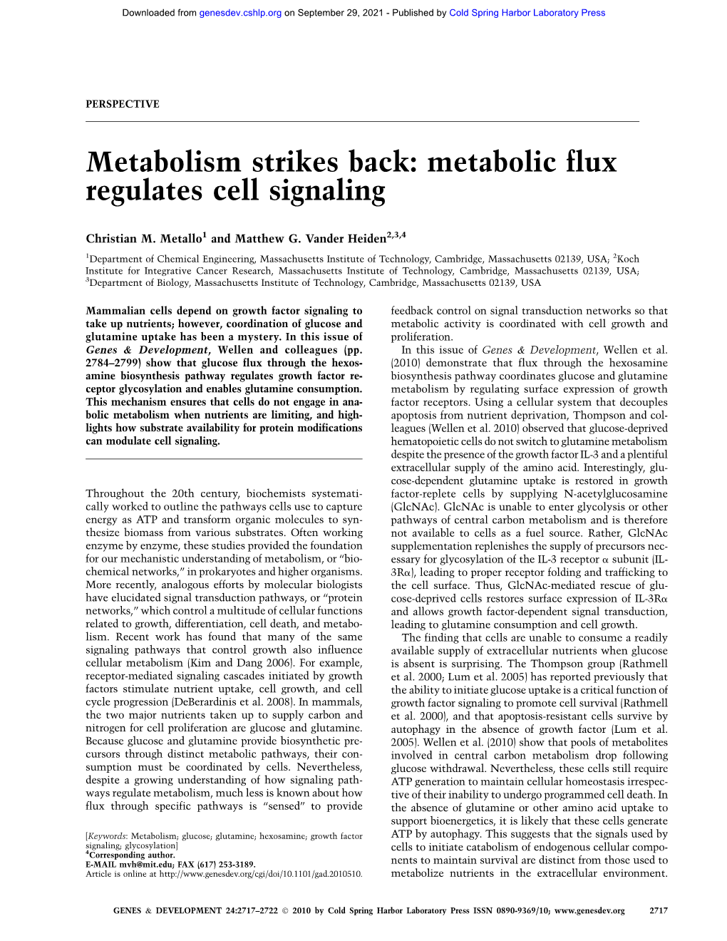 Metabolic Flux Regulates Cell Signaling