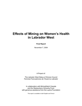 Effects of Mining on Women's Health in Labrador West