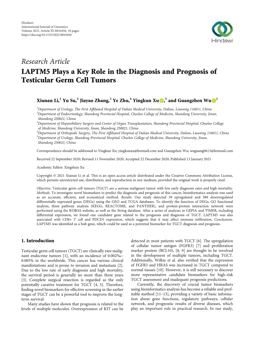 LAPTM5 Plays a Key Role in the Diagnosis and Prognosis of Testicular Germ Cell Tumors