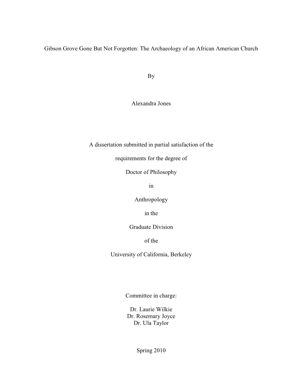 The Archaeology of an African American Church By