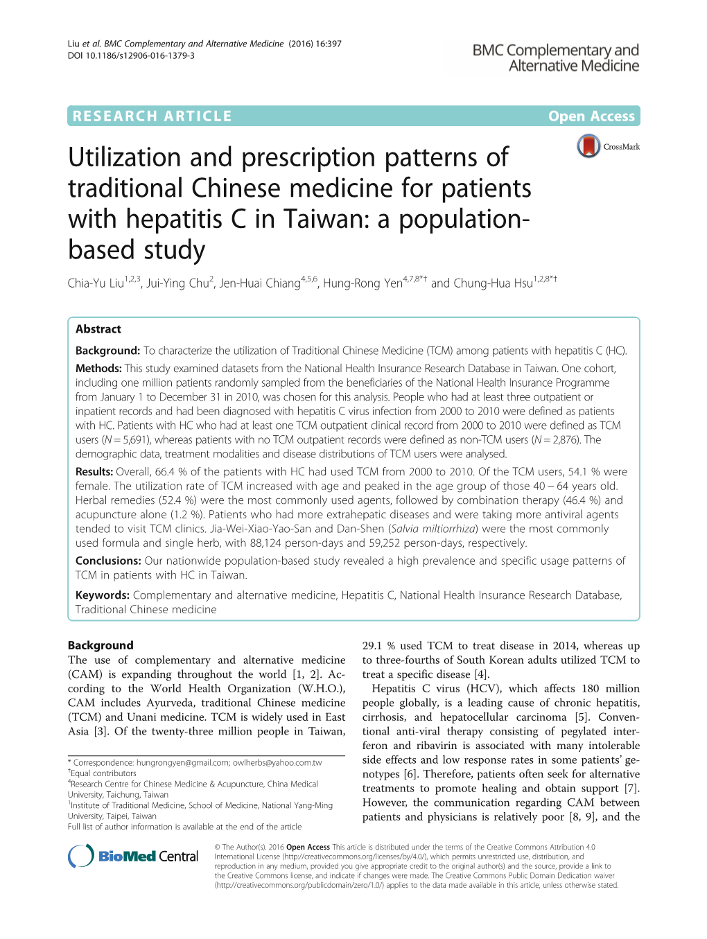 Utilization and Prescription Patterns of Traditional Chinese Medicine For