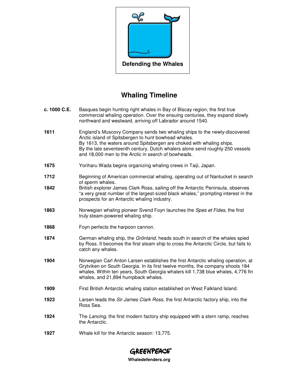 Whaling Timeline C