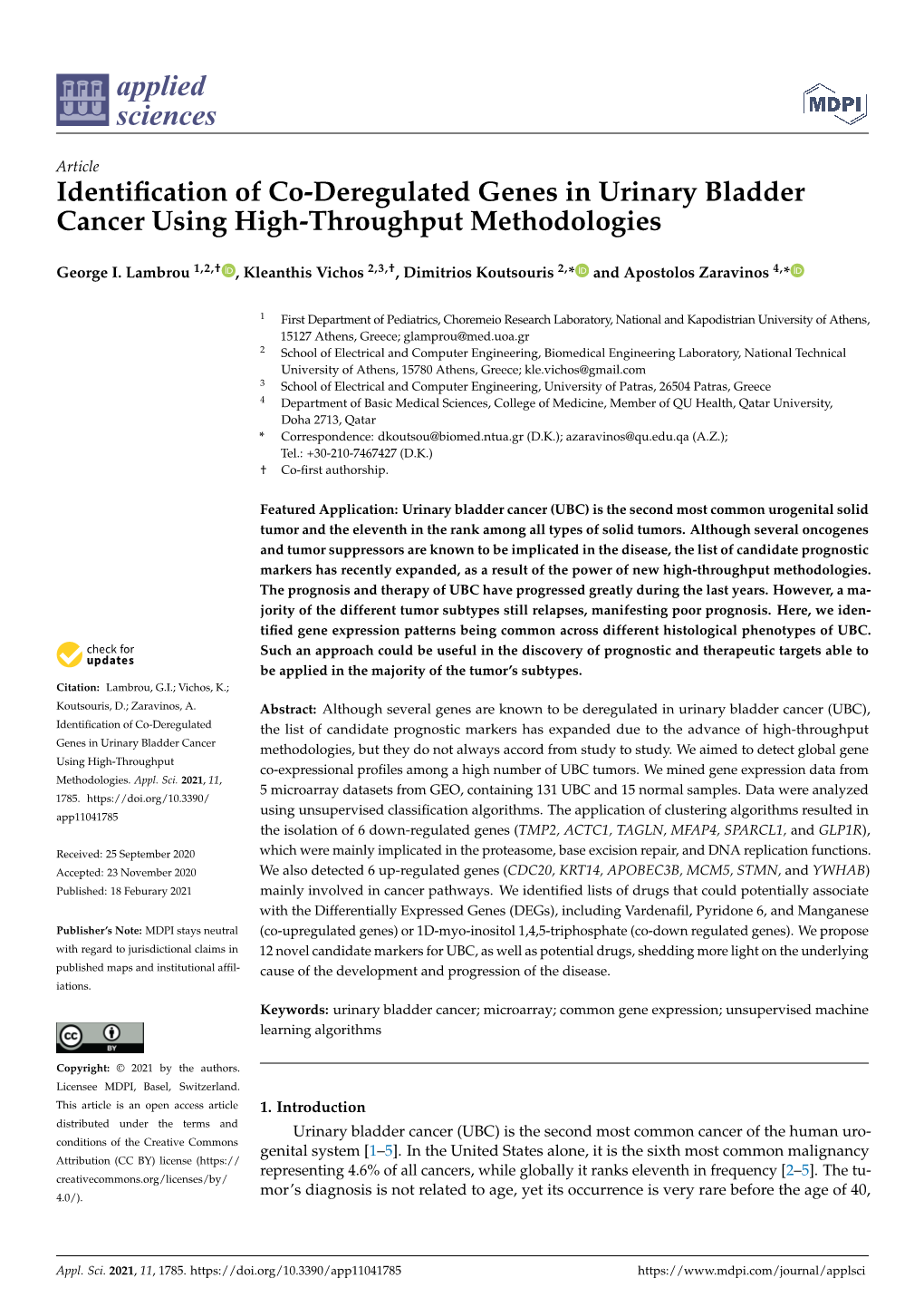 Identification of Co-Deregulated Genes in Urinary Bladder Cancer