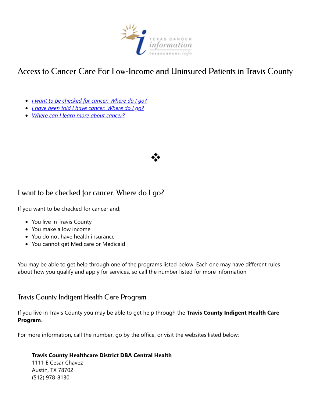 Access to Cancer Care for Low-Income and Uninsured Patients in Travis County