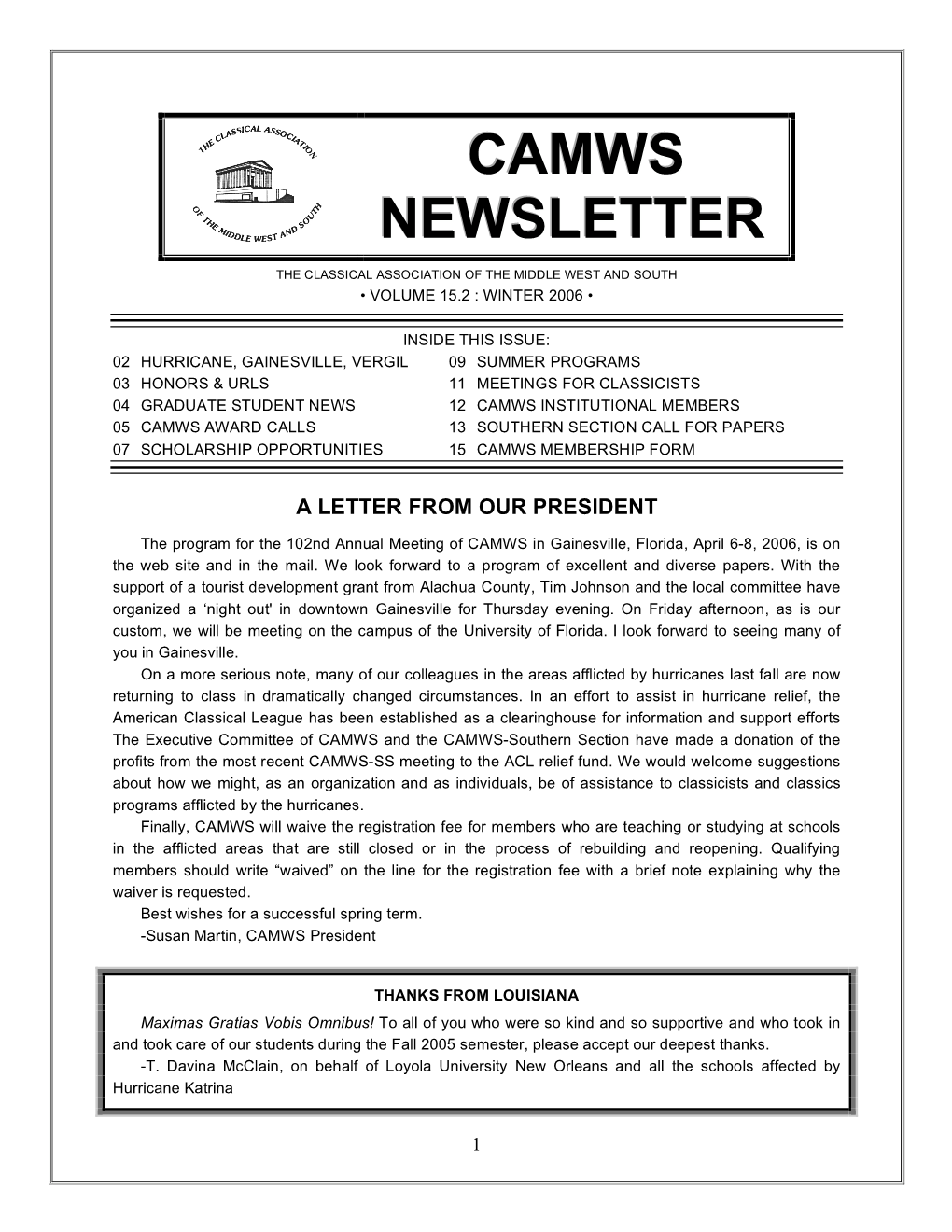 CAMWS Newsletter