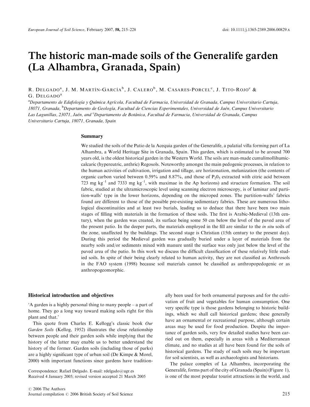 The Historic Man-Made Soils of the Generalife Garden (La Alhambra, Granada, Spain)