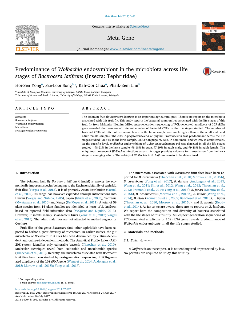 Predominance of Wolbachia Endosymbiont in the Microbiota Across Life MARK Stages of Bactrocera Latifrons (Insecta: Tephritidae)