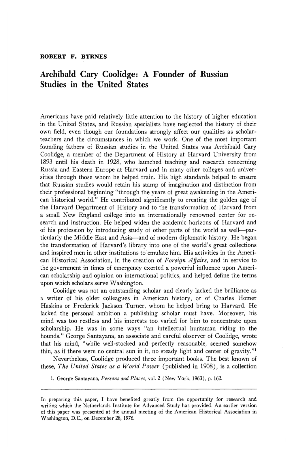 Archibald Cary Goolidge: a Founder of Russian Studies in the United States