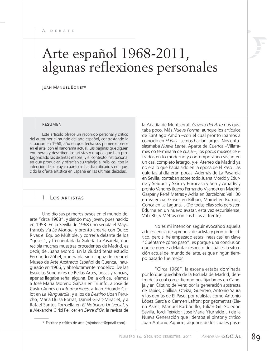 Arte Español 1968-2011, Algunas Reflexiones Personales