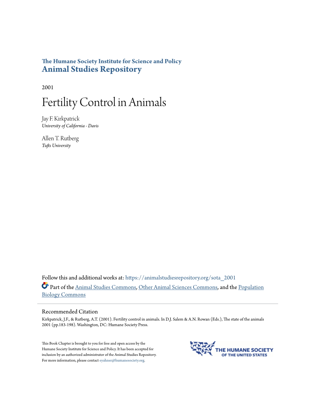 Fertility Control in Animals Jay F
