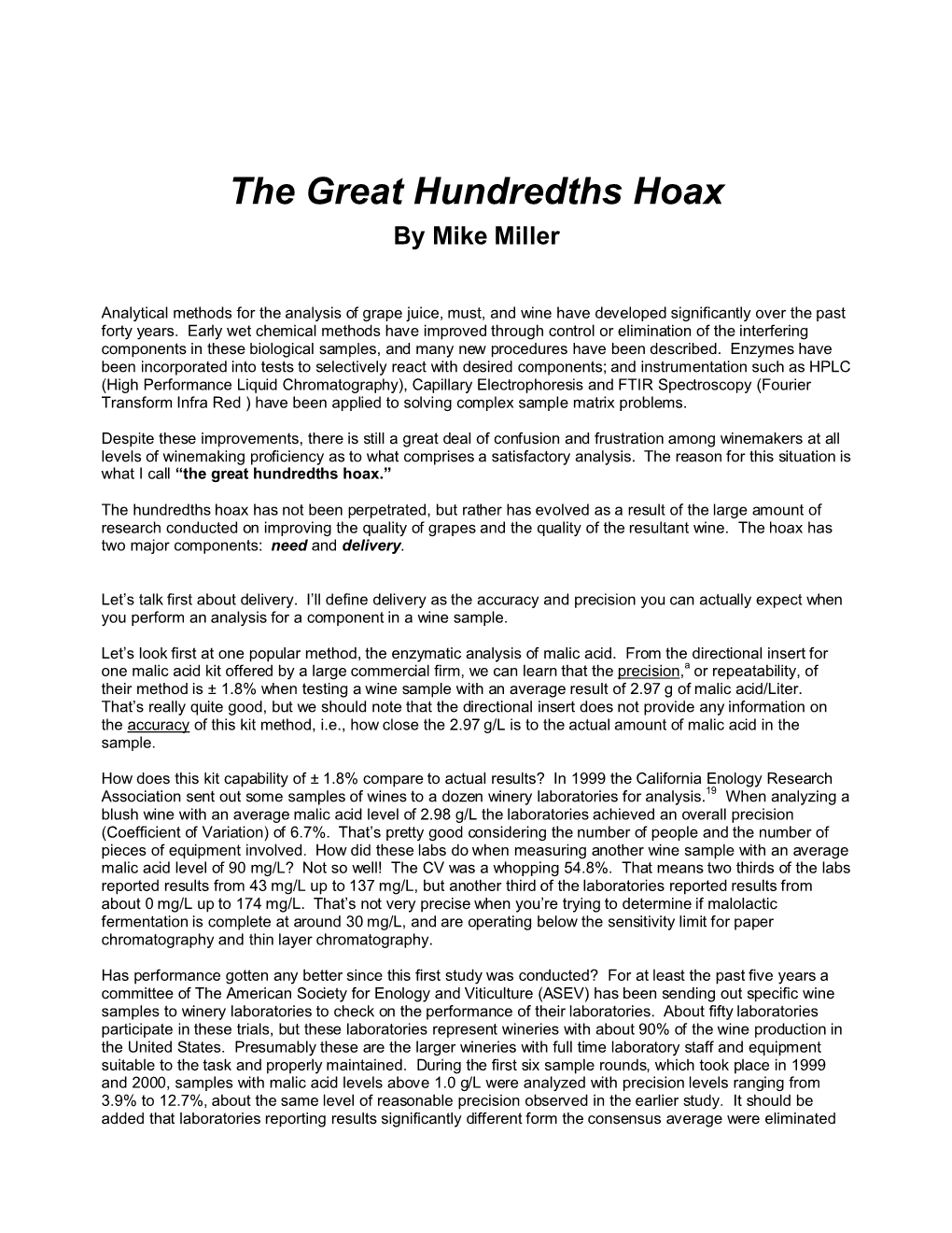 The Great Hundredths Hoax by Mike Miller