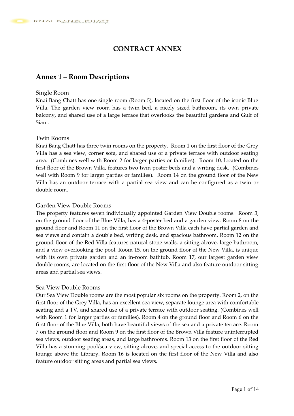 Annex 1 Room Descriptions