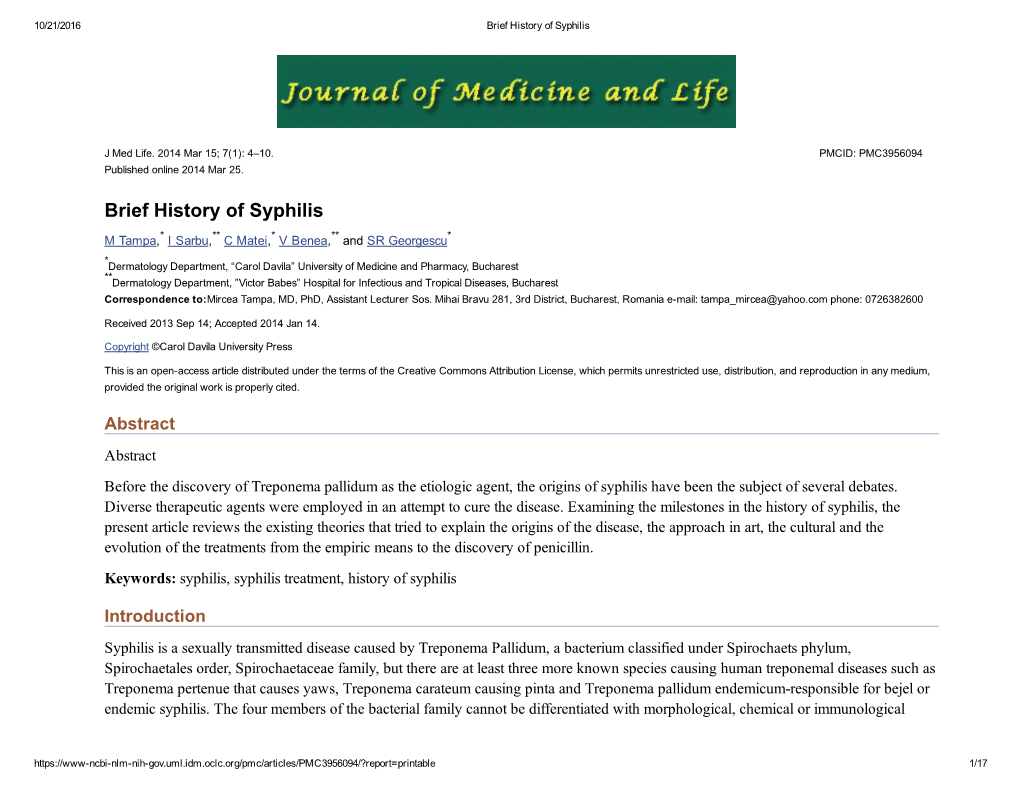 Brief History of Syphilis