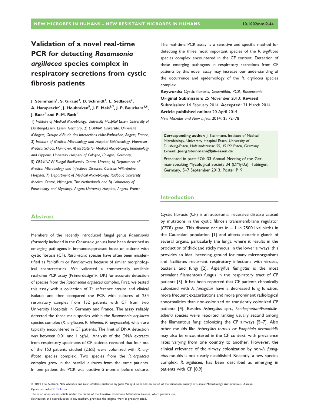 Validation of a Novel Real-Time PCR for Detecting Rasamsonia Argillacea