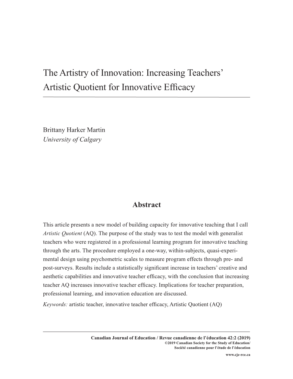 Increasing Teachers' Artistic Quotient for Innovative Efficacy