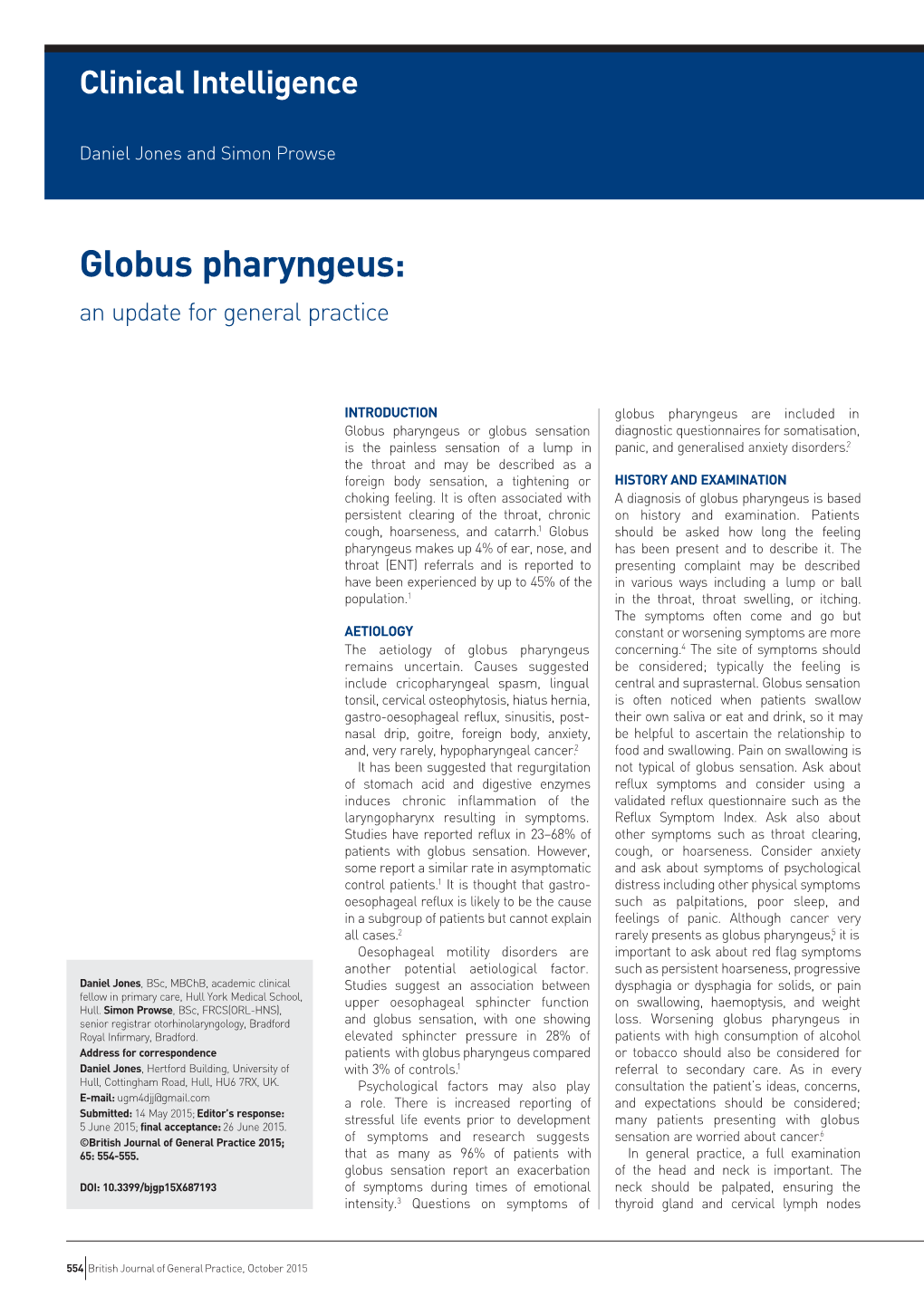 Globus Pharyngeus: an Update for General Practice