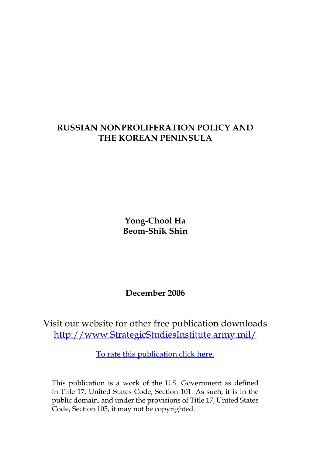 Russian Nonproliferation Policy and the Korean Peninsula