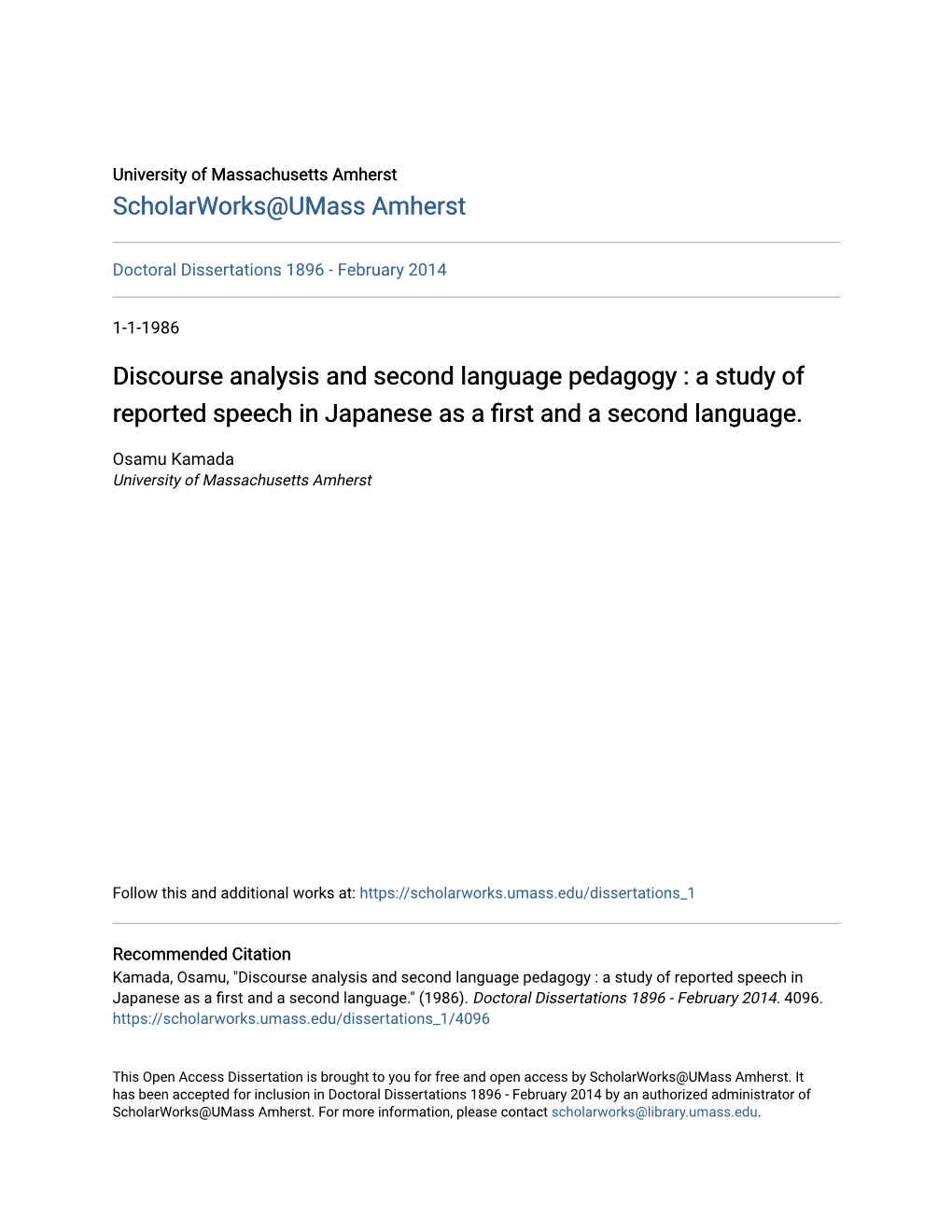 Discourse Analysis and Second Language Pedagogy : a Study of Reported Speech in Japanese As a First and a Second Language