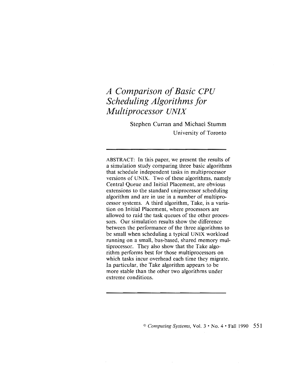 A Comparison of Basic CPU Multiprocessor UNIX