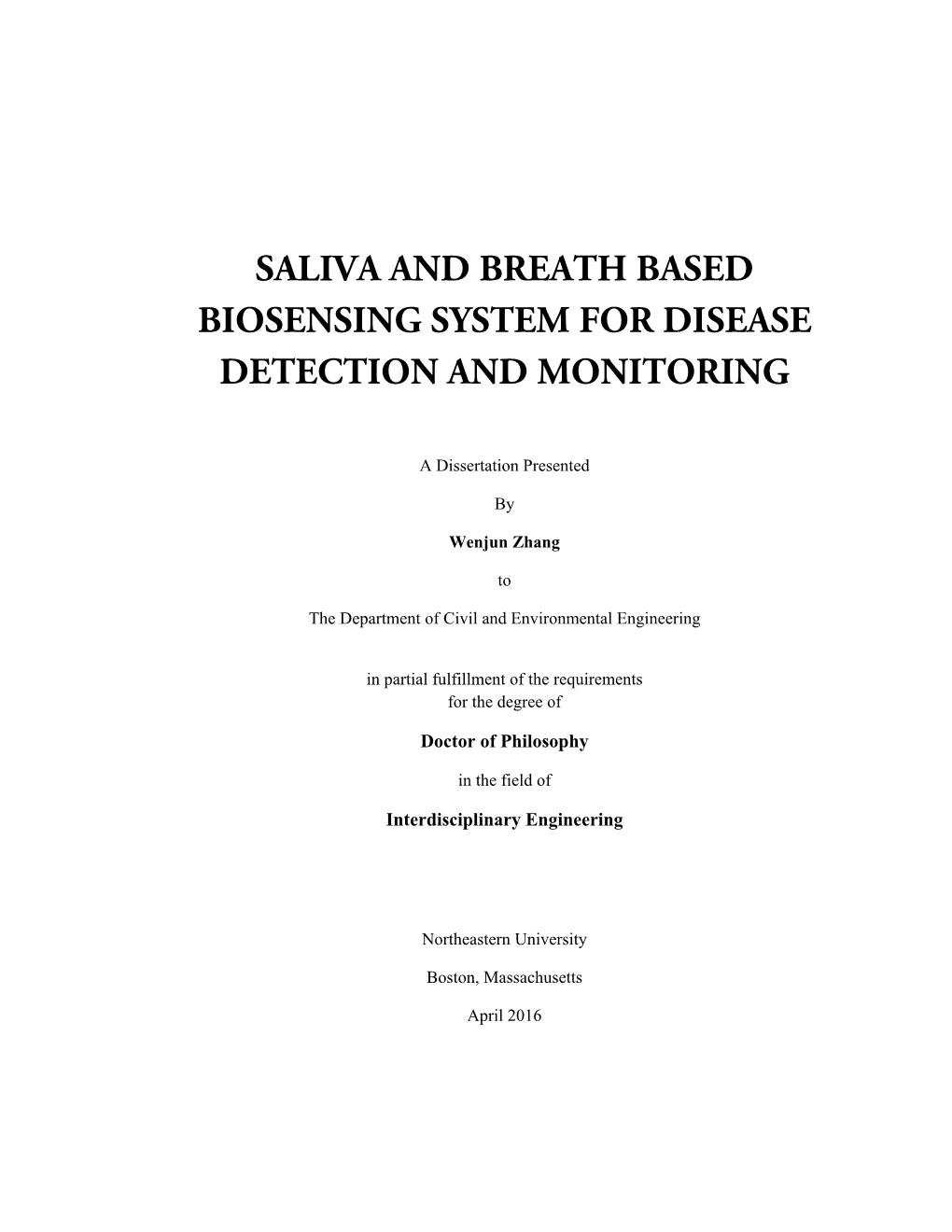 Saliva and Breath Based Biosensing System for Disease Detection and Monitoring