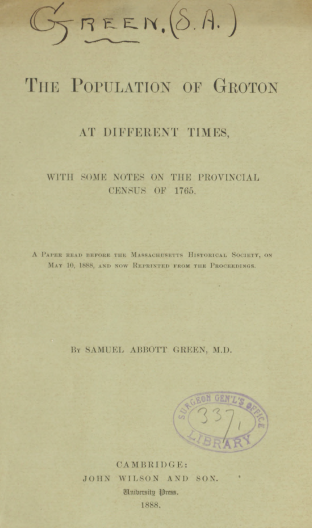 The Population of Groton at Different Times