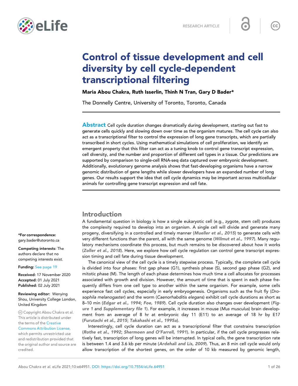 Control Of Tissue Development And Cell Diversity By Cell Cycle