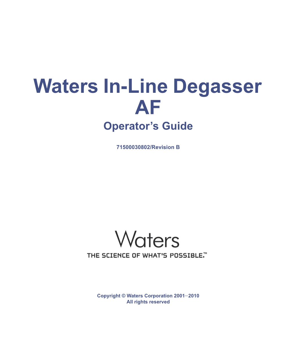 Waters In-Line Degasser AF Operator's Guide