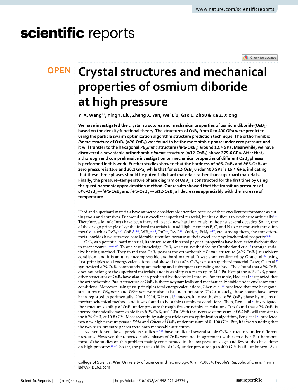 Crystal Structures and Mechanical Properties of Osmium Diboride at High Pressure Yi X