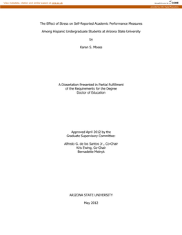 The Effect of Stress on Self-Reported Academic Performance Measures Among Hispanic Undergraduate Students at Arizona State Univ