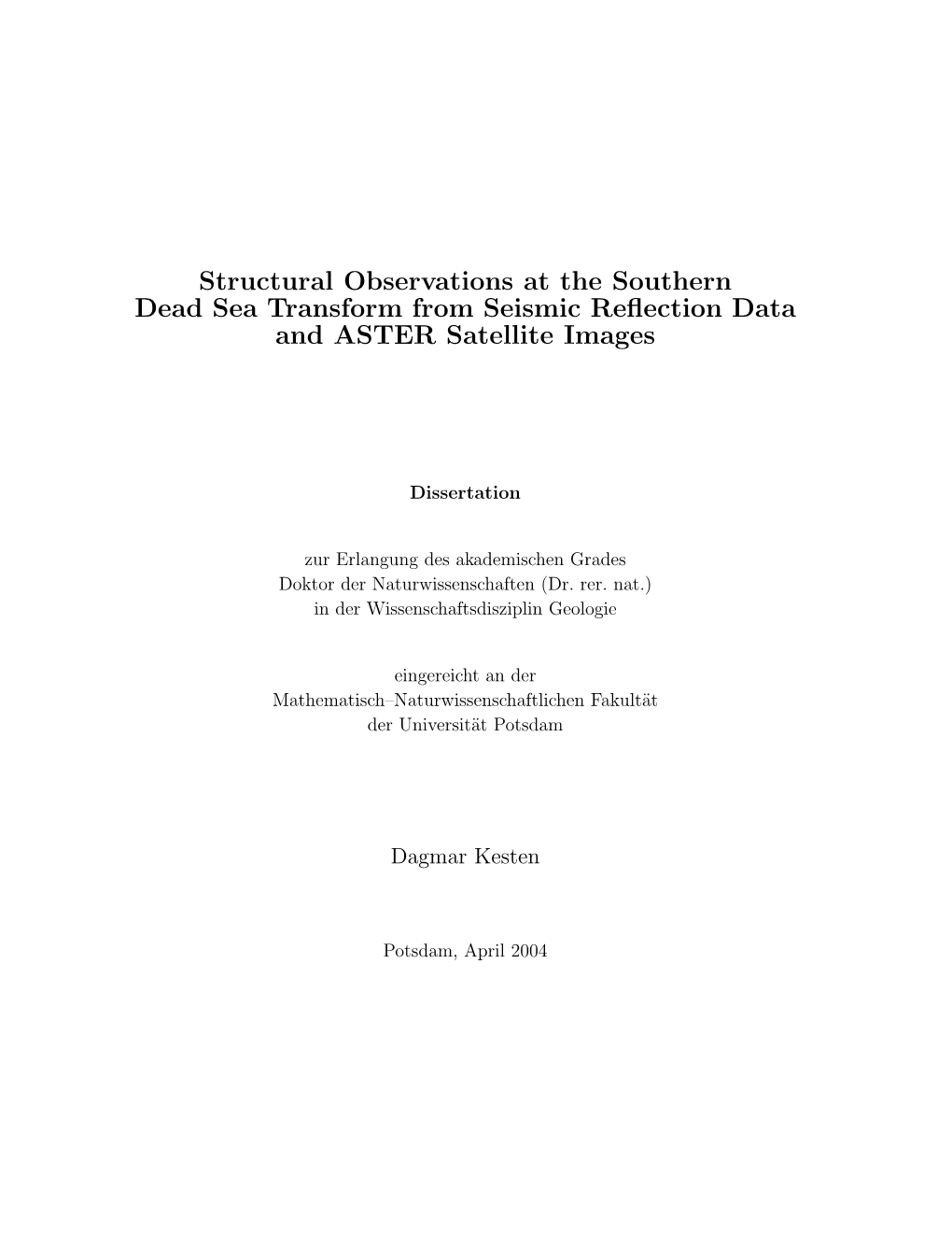 Structural Observations at the Southern Dead Sea Transform from Seismic Reﬂection Data and ASTER Satellite Images