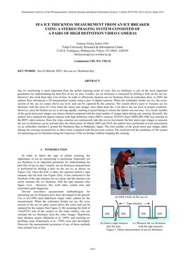 Sea Ice Thickness Measurement from an Ice Breaker Using a Stereo Imaging System Consisted of a Pairs of High Definition Video Cameras