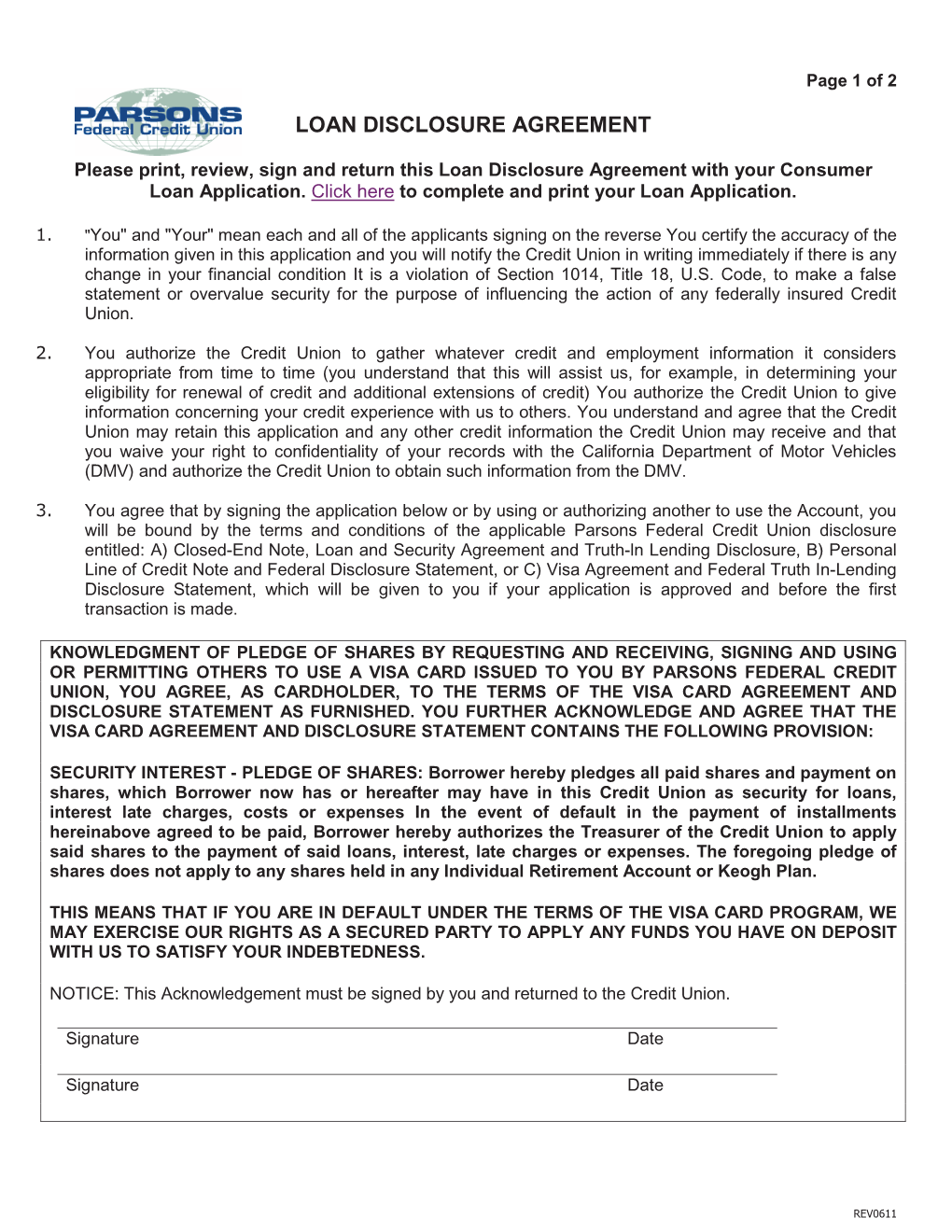 Loan Disclosure Agreement
