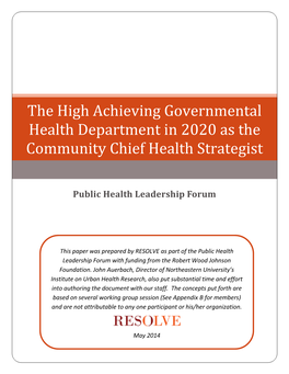 The High Achieving Governmental Health Department in 2020 As the Community Chief Health Strategist