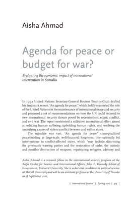 Agenda for Peace Or Budget for War? Evaluating the Economic Impact of International Intervention in Somalia