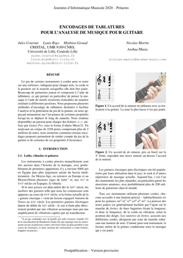 Encodages De Tablatures Pour L'analyse De Musique